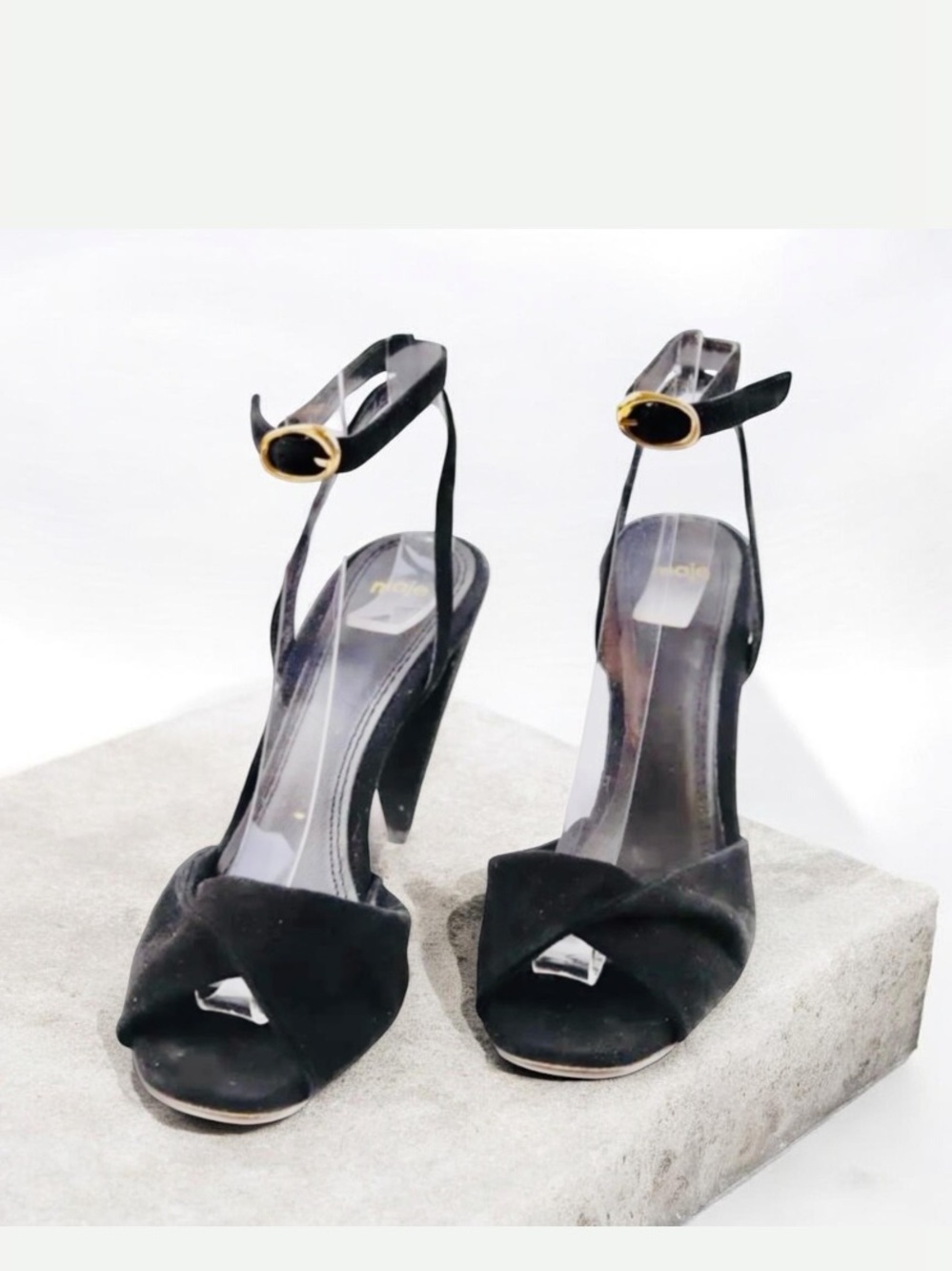 NWOT MAJE Black Italian Open-Toe Slide Heels Size 39